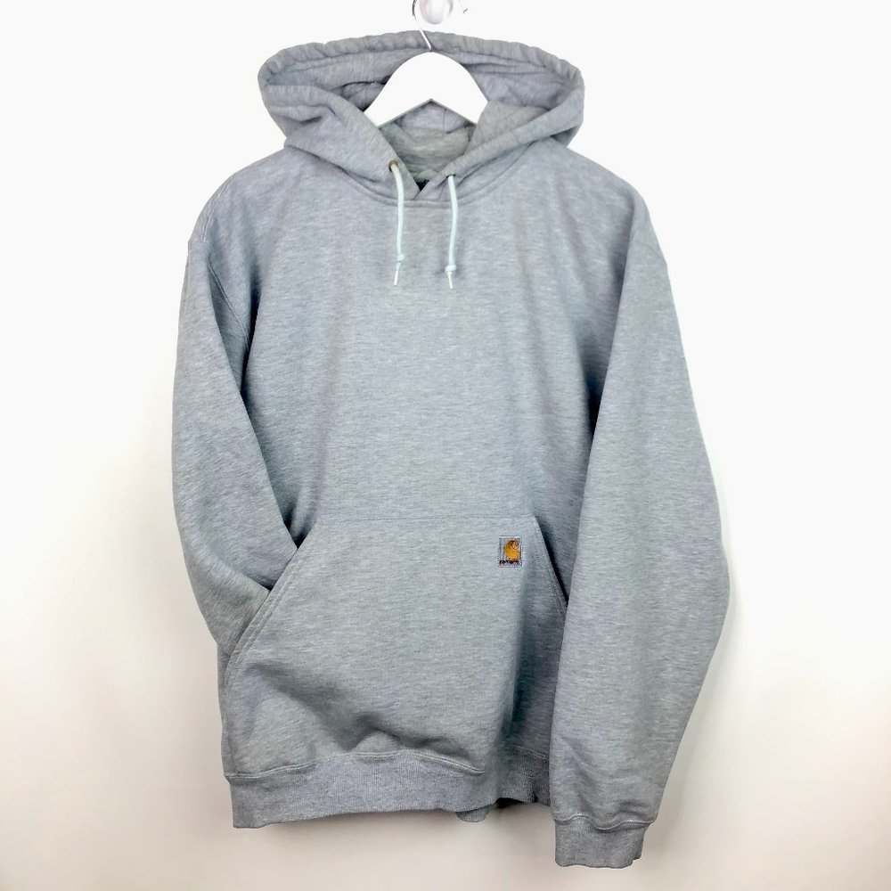 VTG Carhartt Pullover Hoodie Sz L Gray Pocket Logo